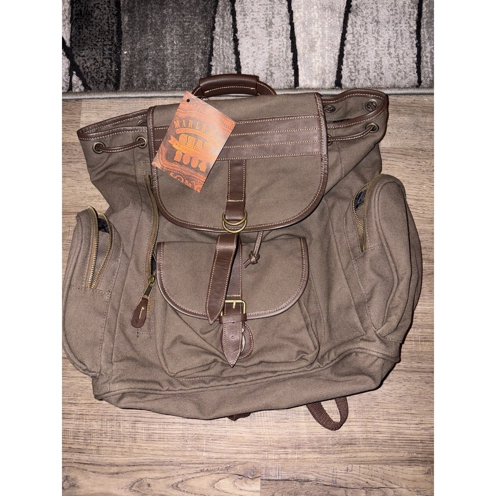 Marlboro Gear 2004 Canvas Leather Trim Backpack NOS With Original Tag Brown